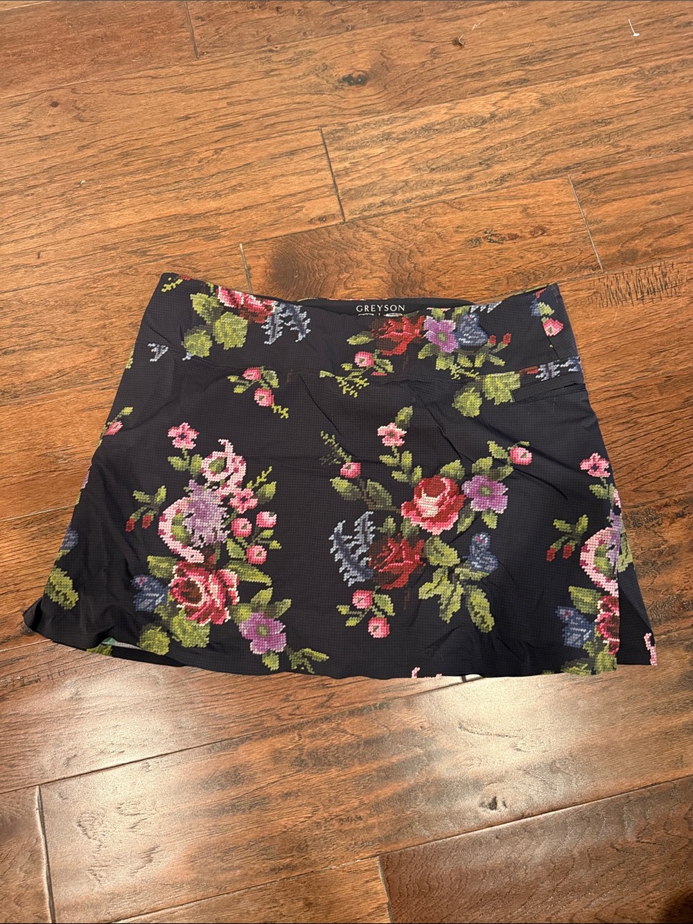 Greyson Black Floral Mini Skort with Pink, Red and Green Accents